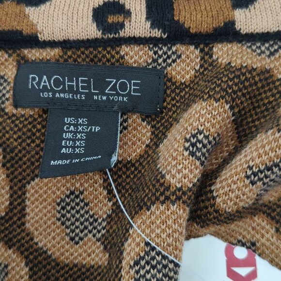 Rachel Zoe Leopard Mock Neck Zip-Up Long Sleeve Cardigan Sweater Size XS - Picture 2 of 5
